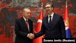 Predsednik Turske Redžep Tajip Erdogan sa predsednikom Srbije Aleksandrom Vučićem u Beogradu, 11. oktobar 2024. 