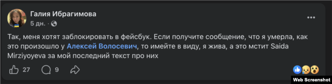 Скриншот публикации Галии Ибрагимовой в Facebook'е