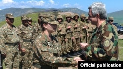 Nagorno-Karabakh - Armenian President Serzh Sarkisian awards medals to soldiers, 19Apr2016.