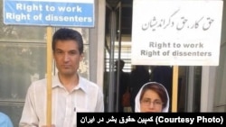 Farhad Meysami (L) women's rights activist and Nasrin Sotoudeh , lawyer & civil rights activist (Right), protesting in Theran. File photo