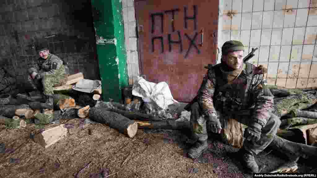 Ukrainian soldiers taking a break