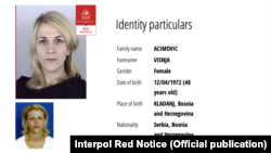 Višnja Aćimović na Interpolovoj crvenoj potjernici
