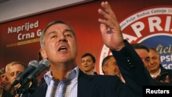 Democratic Party of Socialists (DPS) leader Milo Djukanovic gives a speech after Montenegro's parliamentary elections in Podgorica last month.