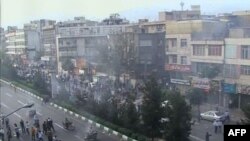 An image grab from Iran's official Press TV shows protesters in the streets of Tehran.