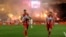 Red Star’s Marko Arnautovic (left) celebrates his team's second goal during a match on February 22 as Red Star headed for a 3-0 victory over archrivals Partizan.<br><br>The match last weekend was the latest in a rivalry regarded as one of the most intense in European football. Games between Belgrade’s Red Star and Partizan teams are known for choreographed, arena-shaking shows of support from the stands as well as sometimes fiery displays of frustration.
