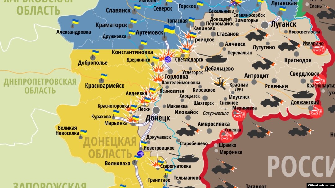 Ruska mapa o borbenim zonama na istoku Ukrajine od 7. marta 2017.