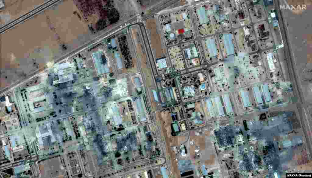 A satellite image of the Isfahan enrichment facility on June 19 and another taken on June 22 following US strikes.