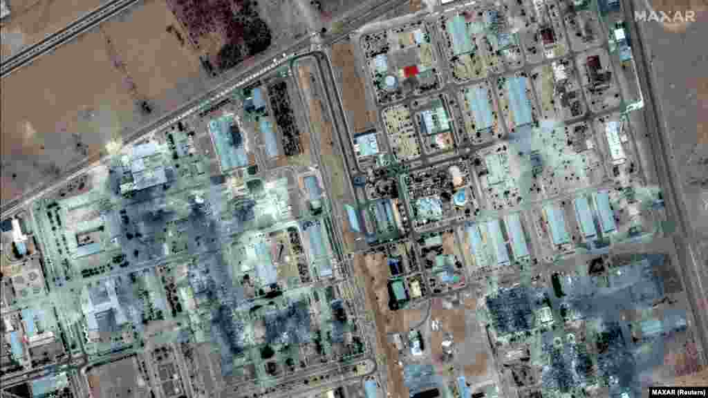 A satellite image of the Isfahan enrichment facility on June 19 and another taken on June 22 following US strikes.