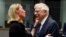 European Union foreign policy chief Federica Mogherini (left) and Spanish Foreign Minister Josep Borrell at the EU foreign ministers' meeting in Brussels on July 15.