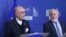 Miguel Arias Canete (R), Commissionner of the European Commission in charge of Climate Action and Energy, and Vice-President of the Islamic Republic of Iran and Head of the Atomic Energy Organisation of Iran (AEOI), Ali Akbar Salehi give a joint press poi