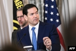 US Secretary of State Marco Rubio delivers remarks at the State Department in Washington on March 9.