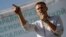 Russian opposition leader Aleksei Navalny speaks during a meeting with locals in Novosibirsk on June 7.
