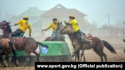 Игроки сборной Чуйской области в финале чемпионата Кыргызстана по кок-бору. Ош, 3 ноября 2018 года.