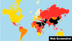 Мапа до рейтингу World Press Index, оприлюдненого правозахисною групою «Репортери без кордонів» 