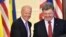 Ukrainian President Petro Poroshenko (right) and U.S. Vice President Joe Biden smile prior to speaking to the press following talks in Kyiv in November 2014.