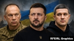 ოლექსანდრ სირსკი (მარცხენა), ვოლოდმირ ზელენსკი (შუაში) მიხაილო ფედოროვი. ილუსტრირებული ფოტო