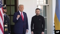 U.S. President Donald Trump and Ukrainian President Volodymyr Zelenskyy outside the White House