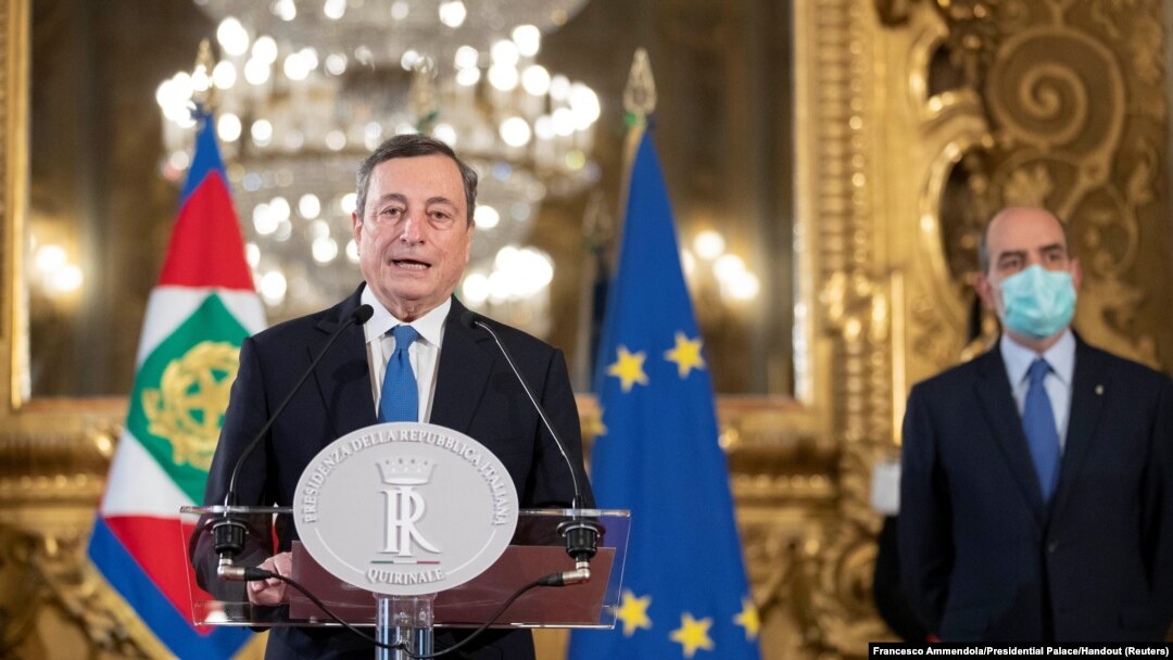 Mario Dragi govori nakon sastanka s italijanskim predsjednikom Sergiom Mattarelom u palači Quirinale u Rimu - 3. februar 2021. godine.