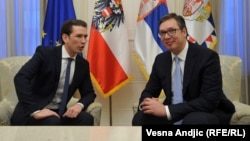 Serbiýanyň prezidenti Aleksandr Wuçiç we Awstriýanyň kansleri Sebastiýan Kurz.