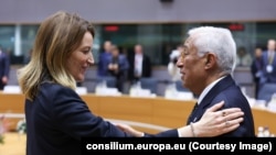 Председатель Европарламента Роберта Метсола и президент Европейского совета Антониу Кошта