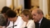 French Foreign Minister Jean-Yves Le Drian (right) and Defense Minister Florence Parly meet with Kurdish officials.