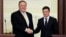 UKRAINE - U.S. Secretary of State Mike Pompeo and Ukrainian President Volodymyr Zelensky Zelenskiy shake hands after a joint news conference in Kyiv, Ukraine January 31, 2020