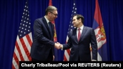 Aleksandr Vučić, kao predsednik Srbije, sa Markom (Marco) Rubiom, Njujork, 23. septembra 2025.