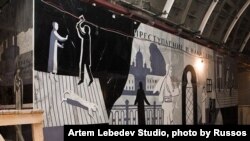 A view of the new subway station named in honor of Fyodor Dostoevsky, with a mural depicting "Crime and Punishment"