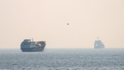 Vessels at the Strait of Hormuz, as seen from Musandam, Oman.