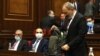 Prime Minister Nikol Pashinian and members of his government attend a parliament session in Yerevan on May 6.