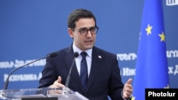 Armenia - French Foreign Minister Stephane Sejourne speaks at a news conference in Yerevan, September 16, 2024.