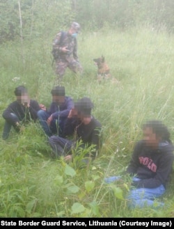 Migrants apprehended on June 22 in a forested border area.