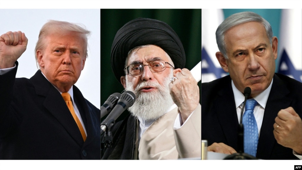 علی خامنه‌ای (وسط) به دست بنیامین نتانیاهو (راست) و دونالد ترامپ کشته شد