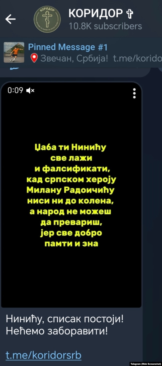 Një mesazh kërcënues ndaj avokatit Niniq i postuar në Telegram.