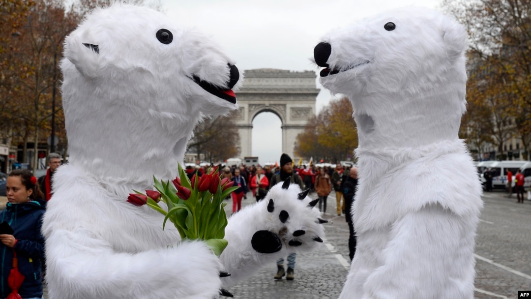 Activists dressed as polar bears take part in an environmentalist demonstration, which was held on the sidelines of a major climate change conference in Paris on December 12. 