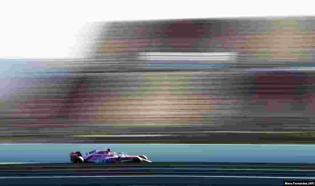 Force India driver Sergio Perez of Mexico steers his car during a Formula One preseason testing session in Montmelo, outside Barcelona. (AP/Manu Fernandez)