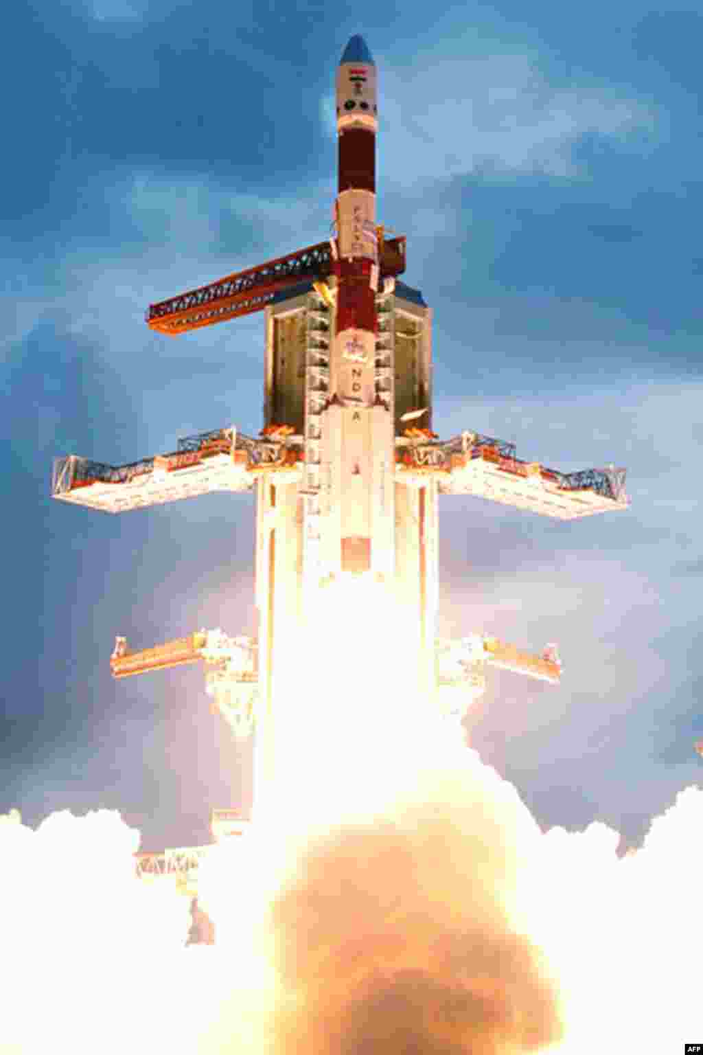 India launches first moon mission. - An Indian rocket blasts off from the Satish Dhawan Space Center in the Southern Indian state of Tamil Nadu. India successfully launched its first lunar mission, marking a major boost for the country's space programme and a new step in the fast-developing Asian space race, 22 October 2008 