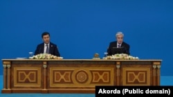 Kassym-Zhomart Tokayev (right) at the first session of the People's Council. September 23, 2026