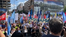 Serbian students and trade unions rally in Belgrade on May 1, marking Labor Day and six months since a railway canopy collapse in Novi Sad killed 16 and sparked nationwide protests