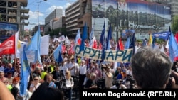 Serbian students and trade unions rally in Belgrade on May 1, marking Labor Day and six months since a railway canopy collapse in Novi Sad killed 16 and sparked nationwide protests