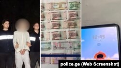 ერთ-ერთი ბრალდებული და ნივთმტკიცებად ამოღებული საგნები, მათ შორის, კუპიურები.