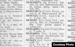 Фрагмент адресной книги Санкт-Петербурга за 1901 г. с упоминанием П.-А. Пельхау. Источник: Российская национальная библиотека.