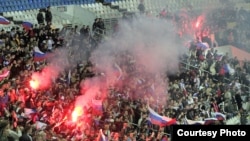 Russian soccer fans in Moscow's Luzhniki stadium