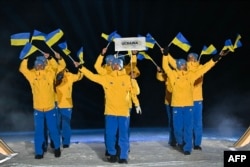 Каманда Ўкраіны на цырымоніі адкрыцьця Алмпіяды