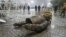 A monument to Nursultan Nazarbaev was toppled in the town of Taldyqorghan during the January unrest.