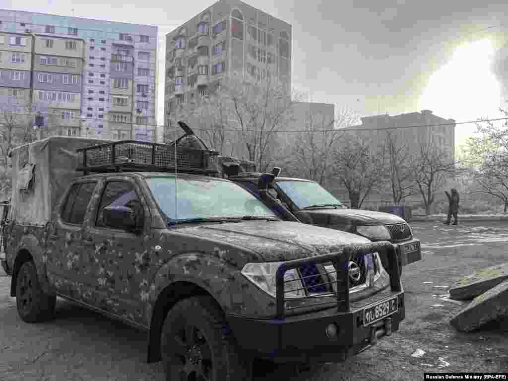 Armenian military vehicles photographed in Almaty on January 12.&nbsp;