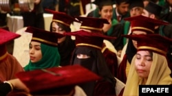Afghan students attend their graduation ceremony at Bakhtar University in Kabul in December. Some 200 Afghan students, 60 of which were women, graduated.