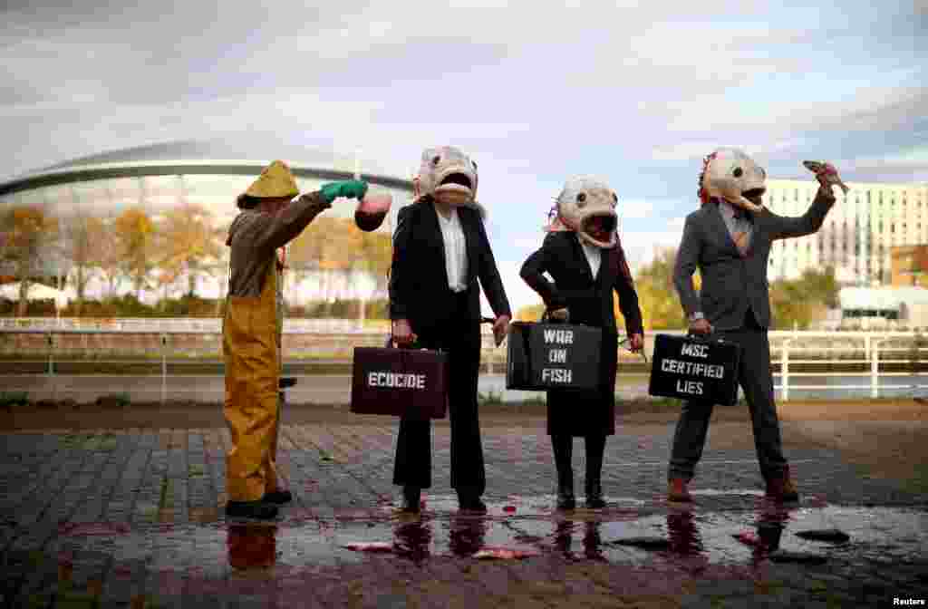 Ocean Rebellion protest against destructive industrial fishing during the UN Climate Change Conference (COP26), in Glasgow, Scotland, Britain, November 4, 2021