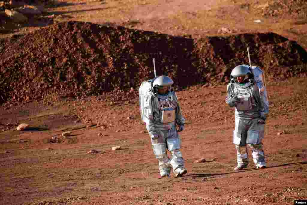 Scientists participate in a demonstration of an experiment led by Austrian and Israeli agencies simulating a mission to Mars near Mitzpe Ramon, Israel October 10, 2021