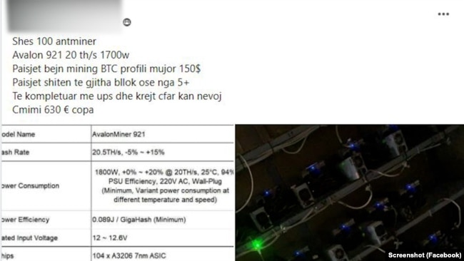 Një qytetar që ka vendosur në shitje 100 pajisje për prodhimin e kriptovalutave.
